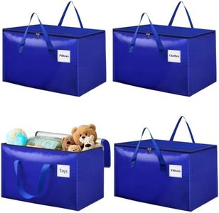 Withosent 100L Grand Sac de Rangement, Lot de 4 Imperméable Sacs de Déménagement avec Fermeture éclair et Poignée, Boite Rangement Vetement Couettes, Alternative aux Cartons Déménagement, Bleu