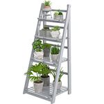 HOMIDEC Plant Stand, 4 Tier Wooden Ladder Shelf Foldable Display Flower Plant Stands, Free Installation Plant Stands Indoor Corner Storage Shelves Bookshelf for Garden Balcony Living Room, Grey