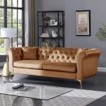 WESTERN WOOD ART Velvet Couch for Living Room, Three-Seater Chesterfield Sofa Couches Sleeper with Golden Metal Legs for Your Home Decor Dining Room, Office, and Hallway, mid-Century Modern-(Brown).