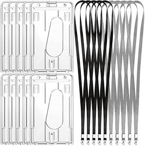 RUIJIE 10 Pcs Porta Tarjetas Colgante con Cordón Transparente Plástico Duro Badge Titulares Con Cordón de Cuello Funda de Tarjeta Identificación Para Oficina, Escuela, Empresa,Estudiante
