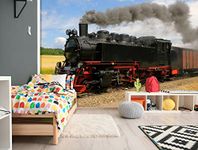 Kuletkear Train Wall Mural for Bedroom Wallpaper Retro Wall Decals Waterproof Self-Adhesive Large Sky Clouds Poster Paper for Livingroom Kids Room TV Background 826x589cm