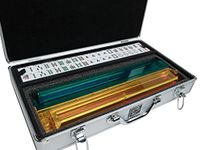 American Mah Jongg Set by White Swan – 166 White/Blue Engraved Tiles – 4 x All-in-One Rack/Pushers – Aluminum Case - Silver