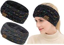 Confetti Winter Cable Knit Headbands Women Knitted Headbands Twist Lining plus Velvet Chunky Elastic Thermal Headbands, Head Wrap Winter Ear Warmer Girls Ladies (Black+color,dark gray+color)