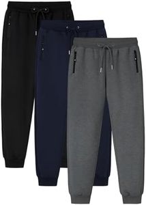 Gihuo 3 Pack Sweatpants for Men, Mens Sweatpants with Zipper Pockets, Joggers for Men, Slim Fit Joggers for Workout, Hiking, Running (BlackDarkGreyNavy-XL)