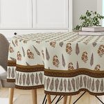 Astitva Premium Cotton 60 Inch Circular Table Cloth | Block Print Round 4 Seater Table Cover With Designed Border | (60In Diameter) 1Pc, Multicolor