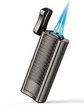 Torch Lighter, Kollea Refillable Butane Lighter, Double Jet Flame Lighter with Punch and Stand, Cool Idea Gift for Men (Butane Gas Not Included)