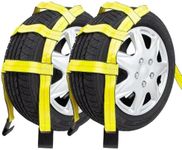 Mytee Products (2 Pack) Tow Dolly Basket Straps with Flat Hooks, Fits 14"-19" Tires Wheels - Car Wheel Straps Auto Tie Down Wheel Net