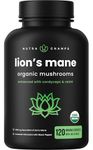 Organic Lions Mane Supplement 1350mg | 10:1 Lions Mane Extract 135mg Per Capsule Enhanced with Cordyceps & Reishi Mushroom | 120 Vegan Capsules | Supports Mental Clarity, Memory, Focus & Immune System