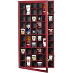 Furnishh 52 Slots Shot Glass Display Case with Lockable Door, Solid Wood Cabinet Collection Holder Wall Mounted Shot Glass Display Storage Box with Removable Shelves, 17"x32", Mahogany