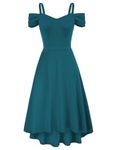 GRACE KARIN Ladies Cold Shoulder Cocktail Party Dress Sweetheart Neck Swing Wedding Guest Dresses Peacock Blue M