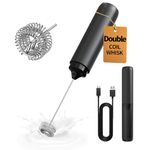 CIRCLE JOY Electric Milk Frother Handheld, Rechargeable Coffee Frother with Dual Spring Whisk, Portable Hand Frother Wand Drink Mixer for Coffee, Hot Chocolate, Cappuccino, Frappe, Matcha, Black