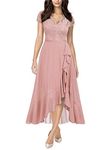 MIUSOL Women's Elegant V-Neck Lace Evening Formal Party Wedding Guest Long Dress (Small, Pink)