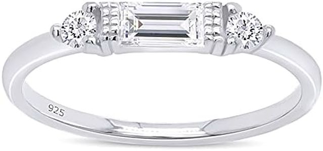 AFFY Baguette And Round Cut White Cubic Zirconia In 14K White Gold Plated 925 Sterling Silver Three Stone Design Bridal Engagement Wedding Ring Jewelry For Women Size -7