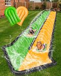 Poolergetic Lawn Water Slide for Kids, Inflatable Slip Splash Long Water Slide Racing Lane for Kids Adults with 2 Bodyboards and Sprinkler, Summer Water Fun Toy for Backyard Lawn