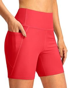 G Gradual Women's 6" High Waisted Swim Board Shorts Tummy Control Quick Dry Bathing Bottoms for Women with Panty Pockets, Watermelon, Large