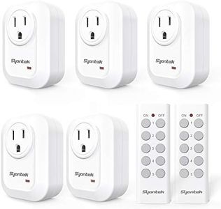 Syantek Upgraded Remote Control Outlet Wireless Light Switch for Household Appliances, Expandable Remote Light Switch Kit, Up to 100 ft Range, FCC Certified, ETL Listed, White (5 Outlets + 2 Remotes)