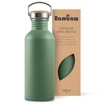 Bambaw Travel Water Bottle 32oz, Green Water Bottle No Straw, Non-Insulated Single Wall Stainless Water Bottle, Hiking Water Bottle, 1 Liter Water Bottle with Handle – Sage Green