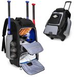 Rolling Baseball Backpack with Wheels, Softball Catchers Equipment Bag Holds 4 Bats, Roller Baseball Backpack with Shoe Compartment and Multiple Pockets for Softball Gear with Fence Hooks