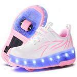 flintronic Girls LED Strips Roller Skate, Trainer Shoes with Double Wheels Inline, 7 Colors Change, USB Rechargeable Shoes, Pink