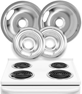 Electric Stove Drip Pans Set of 4 (2 x 6-Inch & 2 x 8-Inch) Replacement Chrome Drip Bowls for Whirlpool, Maytag, KitchenAid & More – Compatible with W10196405 & W10196406 Stove Burner Pan Replacements