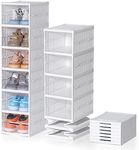 ELUCHANG Shoe Storage Box, Installation Free 6PCS Clear Shoe Boxes Stackable Foldable, Plastic Shoe Storage Organiser for Sneakers,Trainers,Hallway,Under Bed,Women,Men, Fit Up to UK 10