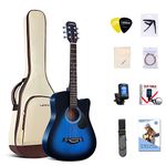 Lankro 38 inch Guitar Blue Acoustic Guitar Beginner kit Adult Cutaway Acoustic Guitar Guitarras Starter Set Bundle with Padded Gig Bag, Strap, Capo, Strings, Picks