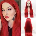 Angle Lucky Red Lace Front Wig Long Straight Red Middle Part Wig Synthetic Pre Plucked Lace Wig Heat Resistance Fiber Daily Makeup Party Wigs for Girls Women 24 Inch