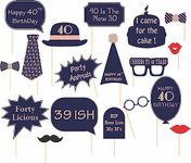 Untumble 40th Birthday Props for Women & Men | Blue 40th Birthday Photo Booth Props Includes Happy 40th Birthday, 40 Rocks | 40th Birthday Party Decorations | 40th Birthday Props | Pack of 18