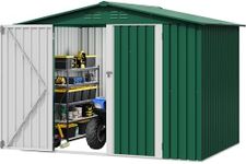 DWVO 8x6 FT Outdoor Storage Shed, Large Metal Tool Sheds, Heavy Duty Storage House with Lockable Doors & Air Vent for Backyard Patio Lawn to Store Bikes, Tools, Lawnmowers, Green