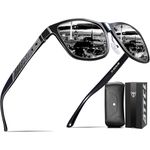 ATTCL Polarised Sunglasses Mens for Driving: UV400 Protection Square Shades AL-MG Metal Frame HD TAC Lens Hiking Travel 8587 Black Grey