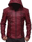 Alamodetrend Arrow Arsenal red Hooded Colton Haynes Costume Faux Leather Jacket (l)