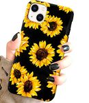 J.west for iPhone 13 Case Soft Floral Flowers for Women Girls Girly Black Phone Case Cover Cute Sunflowers Pattern Design TPU Shockproof Bumper Fashion Cases for iPhone13 6.1"