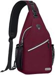 MOSISO Sling Backpack, Polyester Multipurpose Crossbody Shoulder Bag Travel Hiking Daypack, Wine Red