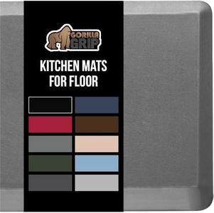 GORILLA GRIP Comfortable Cushioned Kitchen Mats for Floor, 70x24, Waterproof and Stain Resistant Soft Top, 3/4 Inch Thick Ergonomic Standing Desk Anti Fatigue Mat, Foam Supports Ankles and Feet, Grey