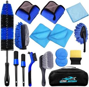 CLSK9° Car Cleaning Kit 16Pcs, Car Washing Kit with Cleaning Products, 36cm Long Wheel Brush, Interior Car Detailing Brushes with Car Wash Mitt, 600gsm Microfiber Towels with Windows Cleaner Set