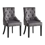 BonChoice Set of 2 Velvet Dining Chairs with Knocker Studded for Dining Room Kitchen High Back Upholstered Accent Side Chairs for Bedroom, Living Room, Button Tufted Armchair