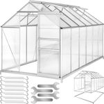 tectake® Garden Greenhouse, Polycarbonate Aluminium Frame with Roof Ventilation Window, Sliding Door, Walk in Greenhouse, Suitable for, all Greenhouse Needs 375x185x195 cm - w/foundation