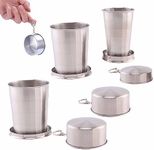 Auswalar 3 PCS Different Size Stainless Steel Folding Cups,Outdoor Travel Retractable Collapsible Cup Reusable Metal Cup Portable Telescopic Mugs