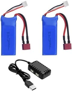 2PCS 7.4V 2S 1500mAh Lipo Battery with T-Plug and 2in1 Charger for WLTYOS K929-B A959-B 12401 9200 9200E 300E YC200 HM123 1/10, 1/12, 1/16 Ratio RC Car, Truck, High-Speed Car Batteries