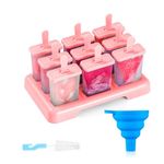 ANSMIO Ice Lolly Moulds 9 Popsicle Molds Ice Cream Moulds Reusable DIY Ideas Ice Lolly Stick - Comes with a Cleaning Brush and Silicone Folding Funnel(New Pink)