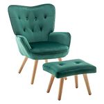 HollyHOME Armchair Living Room Chair with Footstool, Velvet Bedroom Chair Reading Chair Accent Chair Lounge Relax Chair Comfy Chair, Green