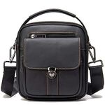 Man Bags and Purses Small, Genuine Leather Messenger Bag Crossbody Handbag with Detachable Strap Black