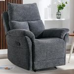 ANJ Overstuffed Recliner Chair - Manual Reclining Chairs for Adults Breathable Fabric Manual Single Sofa for Living Room (No Swivel/Rocker/Glider, Grey)