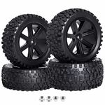 GoHobby 1/10th Scale Off-Road RC Tires&12mm Hex Wheel Rims, Pre-glued with Sponge Inserts Compatible with Traxxas Redcat Exceed RC 1:10 Buggy