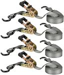 Keeper – 1” x 15' High Tension Ratchet Tie-Down with Vinyl Coated S-Hooks, 4 Pack - 500 lbs. Working Load Limit and 1,500 lbs. Break Strength