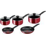 Tefal Bistro B097S544 5 pcs Non-Stick Cookware Pots & Pan Set, Red