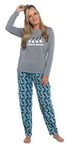 Slumber Hut Jersey Pyjamas Womens Soft Cosy Comfy Pajamas - Printed PJ's for Women and Children - Grey Penguin Microfleece Pants - Size Womens M 12-14, Grey Blue Penguin (Fleece Pants)