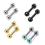 Zysta 4 Pairs Stainless Steel Barbell 3mm Ball Screw Silver Black Gold Rainbow Color Gauge 16G (1.2mm) Tragus Helix Cartilage Stud Earrings Lip Nose Septum Straight Body Piercing 6mm Long