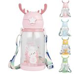 ADIVAN Kids Water Bottle with Sipper-600ml||BPA-Free-Leak-Proof||Cartoon Design with Push Button||Shoulder Strap||Unbreakable-Freezer Safe-for School-Picnic-Travel-office-home (600-ML-MULTI COLOR)