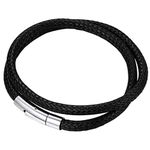 Wrapping Bracelets for Men & Women Black Leather Cuff Bangle Boys Gift Large (Wrist Size: 6.76-7.69 inch)